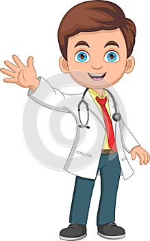 cartoon cute young doctor waving