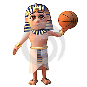 Cartoon 3d Egyptian pharaoh character holding a baskeball