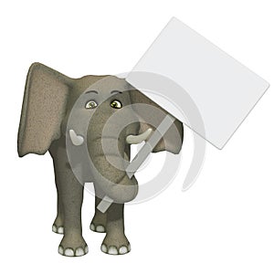 Cartoon 3d elephant with a blank sign