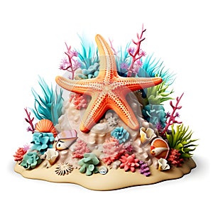 Cartoon 3d star fish on the coral reef