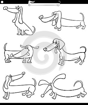 Cartoon dachshunds purebred dogs characters set coloring page