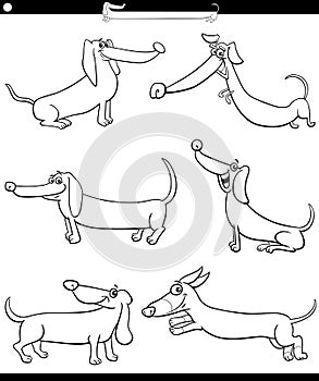 Cartoon dachshunds purebred dogs set coloring page