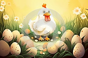 Cartoon daddy rooster with eggs