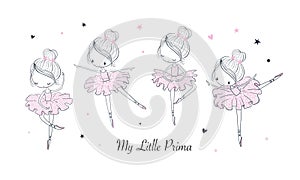 Cartoon dancing ballerina vector illustrations set