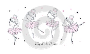Cartoon dancing ballerina vector illustrations set photo