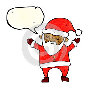 cartoon dancing santa with speech bubble