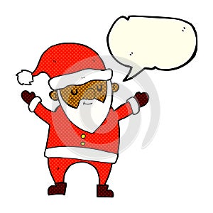 cartoon dancing santa with speech bubble