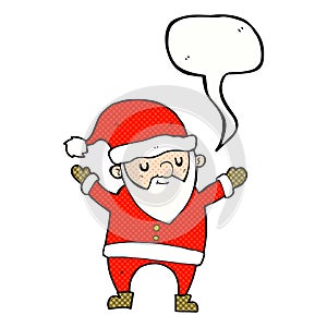 cartoon dancing santa with speech bubble