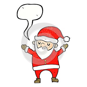 cartoon dancing santa with speech bubble