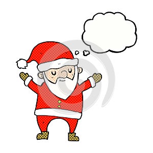 cartoon dancing santa with thought bubble