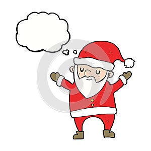 cartoon dancing santa with thought bubble