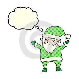 cartoon dancing santa with thought bubble