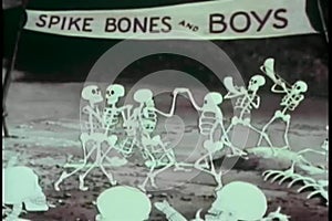 Cartoon of dancing skeletons