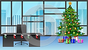 Cartoon of decoration christmas tree in the office