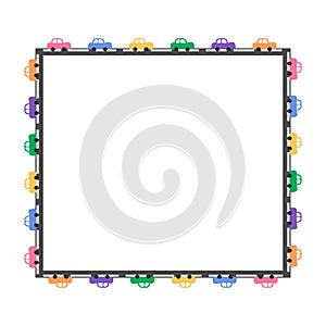 Cartoon decorative border frame. Blank empty border with vechicle decoration.