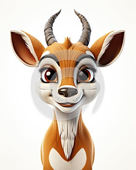 a cartoon deer with horns and big eyes on a white background. generative ai