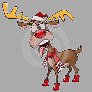 Cartoon deer wearing christmas hat scarf and boots