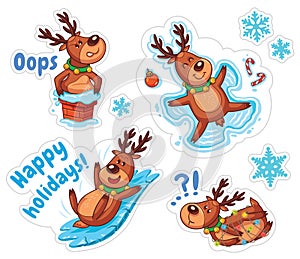 Cartoon deers, Christmas stickers