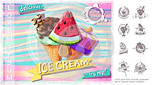 Cartoon Delicious Ice Cream Concept