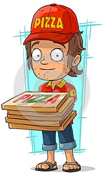 Cartoon delivery man with few pizza box
