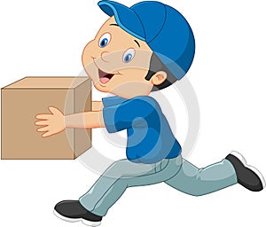 Cartoon a delivery man holding box