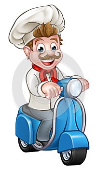 Cartoon Delivery Moped Scooter Chef