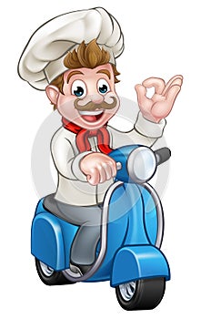 Cartoon Delivery Moped Scooter Chef