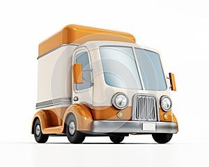 Cartoon delivery truck isolated on white background. 3D illustration