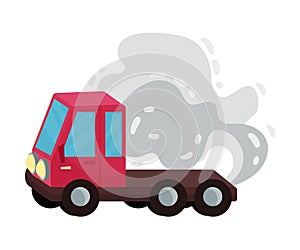 Cartoon Delivery Truck Riding and Throwing Out Smoke Vector Illustration