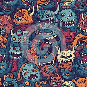 Cartoon demons, seamless tile illustration. Generative AI