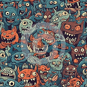 Cartoon demons, seamless tile illustration. Generative AI