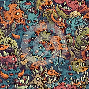 Cartoon demons, seamless tile illustration. Generative AI