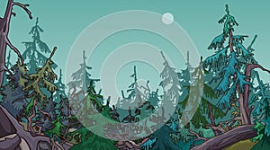 Cartoon dense coniferous forest