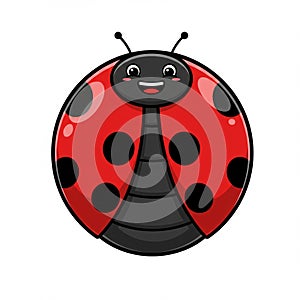Cartoon depiction of a ladybug (Coccinellidae) with a smiling face. The body is red with photo