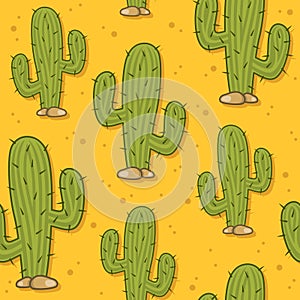 Cartoon Desert Cactus Seamless Pattern