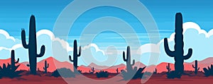 Cartoon desert landscape with cactus plants