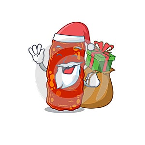 Cartoon design of acinetobacter bacteria Santa with Christmas gift