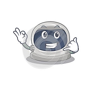 Cartoon design of astronaut helmet with call me funny gesture