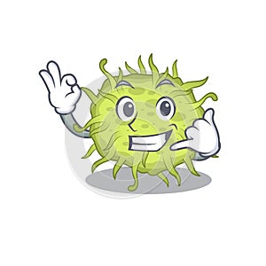 Cartoon design of bacteria coccus with call me funny gesture