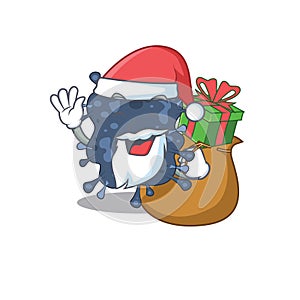 Cartoon design of bacteria neisseria Santa with Christmas gift