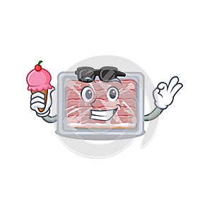 Cartoon design concept of frozen smoked bacon having an ice cream