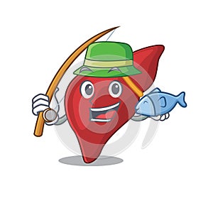 Cartoon design concept of healthy human liver while fishing