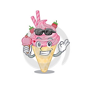 Cartoon design concept of strawberry ice cream having an ice cream