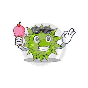 Cartoon design concept of vibrio cholerae having an ice cream