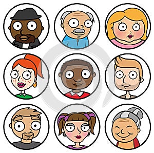 Cartoon design illustration of people face icons