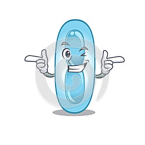 Cartoon design of klebsiella pneumoniae showing funny face with wink eye