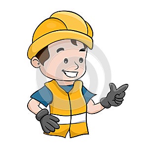 Cartoon design of labor worker with his safety helmet. Industrial construction or mining worker