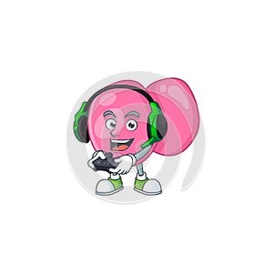 A cartoon design of streptococcus pyogenes talented gamer play with headphone and controller