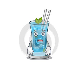 Cartoon design style of blue hawai cocktail having worried face