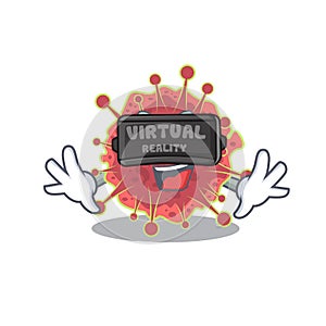 Cartoon design style of coronaviridae with modern Virtual Reality headset
